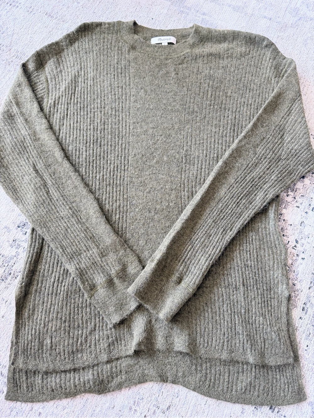 Madewell Olive Ribbed Crewneck Sweater